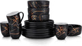 Stone Lain Porcelain 16 Piece Dinnerware set 4 Full Black Gold Splash Sets