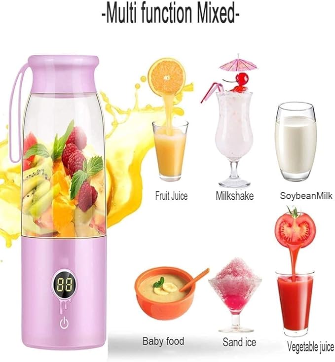 Portable BlenderPersonal Mixer Fruit Rechargeable USB Mini BlenderWaterproof Small Blender Single Juicers (Color : Blue)