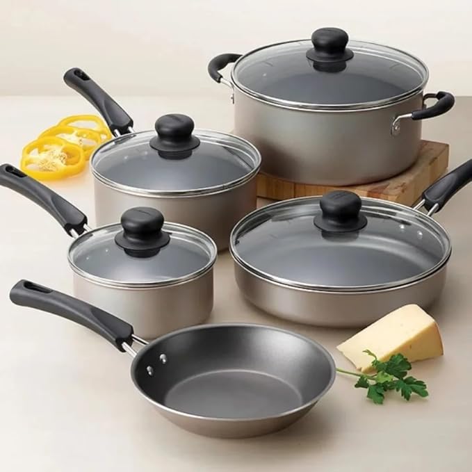 Cookware Set 9-Piece Champagne Cooking Pots Casserole Non-stick Inside Easy To Cook