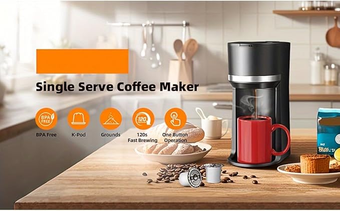 Portable Coffee Maker Single Serve with Grinder - 120s Brew Ceramic Burr 4 Cup Sizes(6-12oz) BPA-Free Window Auto Descaling Alert Compact for Travel (7.85x4.33x9.45in)