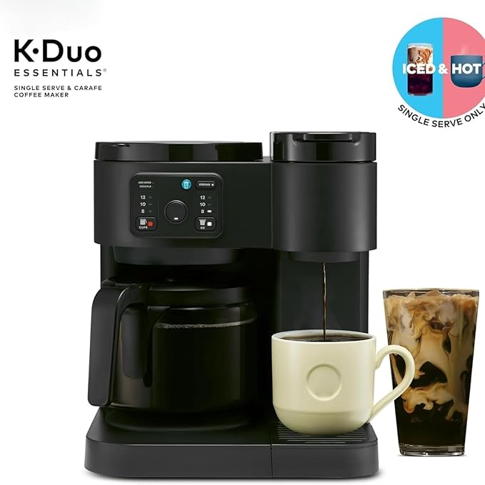 K-Duo Essentials Coffee Maker for Hot and Iced Drinks Single Serve KCup Pod Brewer and 12 Cup Carafe Drip Coffee Pot 72 oz Water ReservoirPause &amp Pour Feature Perfect for Home &amp Office Use