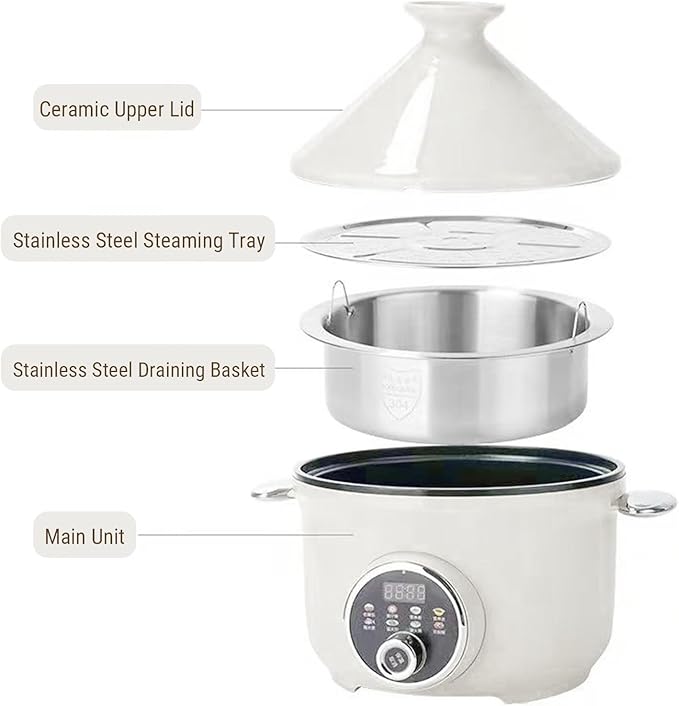 Yosoo 3.2L Capacity Rice Cooker with Steaming Basket Choose from Multiple Cooking Modes 800W Power Product Size Approx 31x26x26cm / 12.2x10.24x10.24in (US Plug 110V)