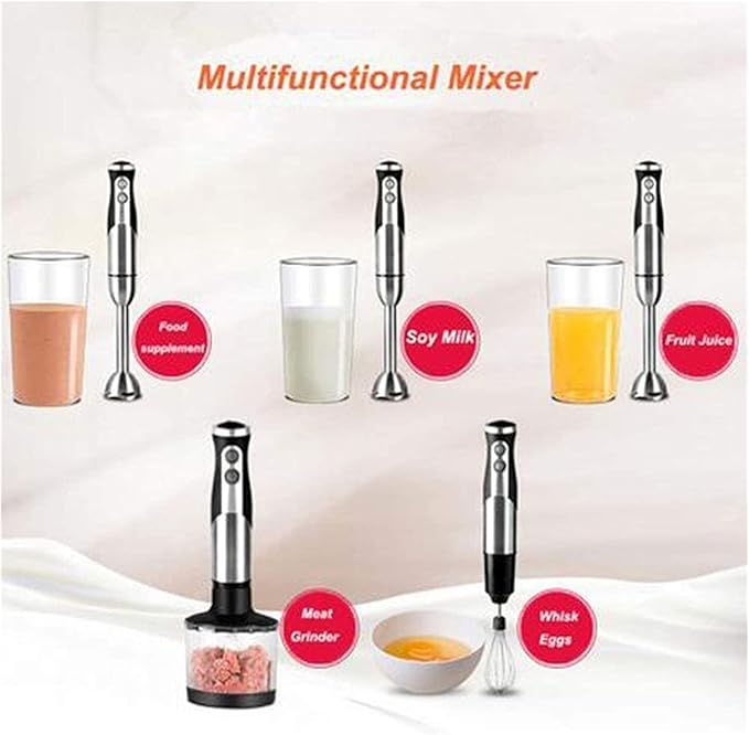 800W 4-in-1 Multi-function Immersion Hand Blender Stick Blender with Chopping Bowl Milk Frother Egg Whisk Beaker for Food/Smoothies/Soups BPA-Free