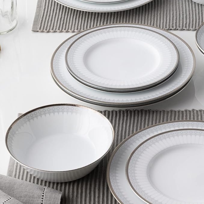 Noritake Silver Colonnade 12-Piece Dinnerware Set Service for 4