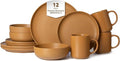12-Piece Matte Orange Dinnerware SetStoneware Dinnerware for 3 Microwave &amp Dishwasher Safe Stackable Design for Kitchen and Dining - PlatesBowls and Mugs