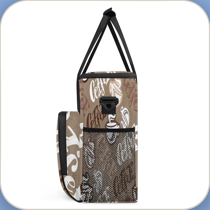 Coffee Time Coffee Maker Carring Bag Hand Drawn Coffee Travel Carrying Storage Tote Bag Compatible with Keurig K-Mini or K-Mini Plus Portable Single Serve Coffee Brewer Case with Pockets for K-cup Pod