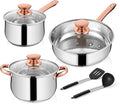 Walchoice 8-Piece Stainless Steel Cookware Set Kitchen Pots and Pans Set with Glass Lid for Cooking Kitchen Cookware Set with Utensils Induction &amp Dishwasher Safe Copper