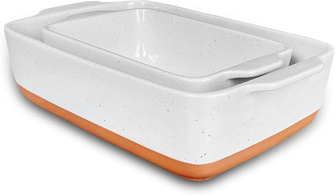 Mora 7x11in &amp Loaf Baking Dishes - Porcelain Casserole &amp Bakeware Oven-to-Table Freezer Safe - Set of 2 White