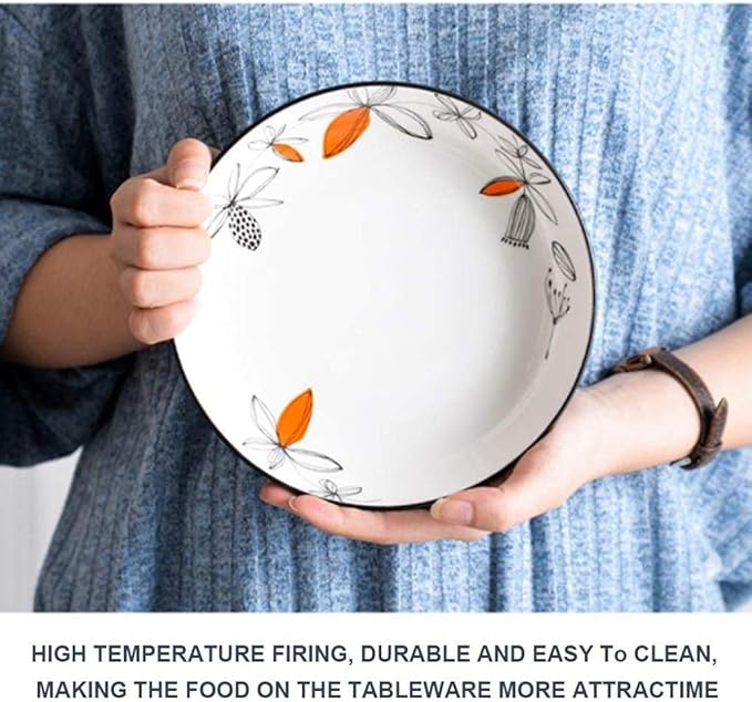 Dinner Plates Pottery Tableware 20 Pieces Black Porcelain Dinner Set with Flower Pattern Ceramic Dinnerware Service for 6 People