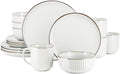 16 Piece White Stoneware Dinnerware Set – Microwave &amp Dishwasher Safe Plates Bowls and Mugs for 4 (White)