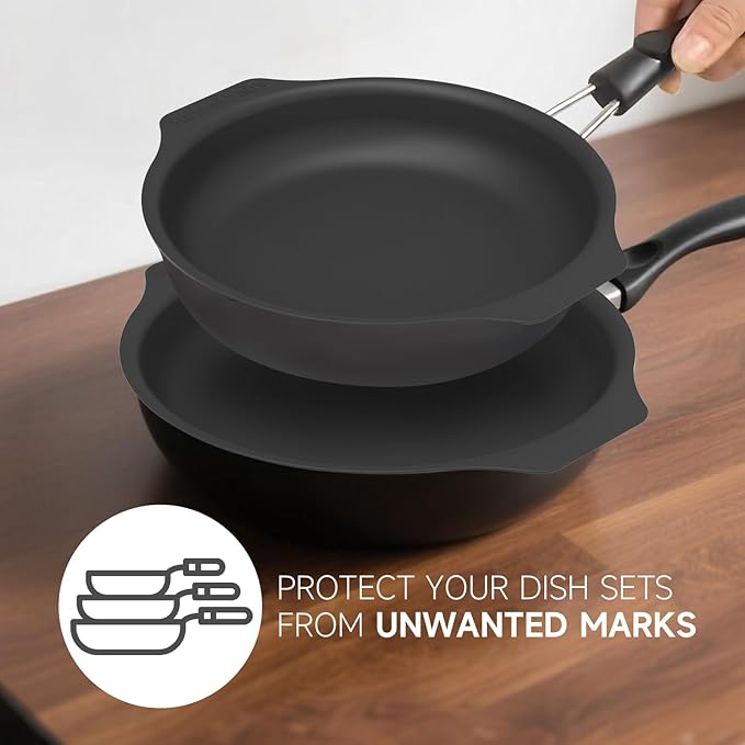 Silicone Pan Protectors &amp Separators for Stacking (10 &amp 12 Inch) - Non-Toxic Heat-Resistant Pads | Dishwasher Safe Durable Cookware Protector (Black Mixed)