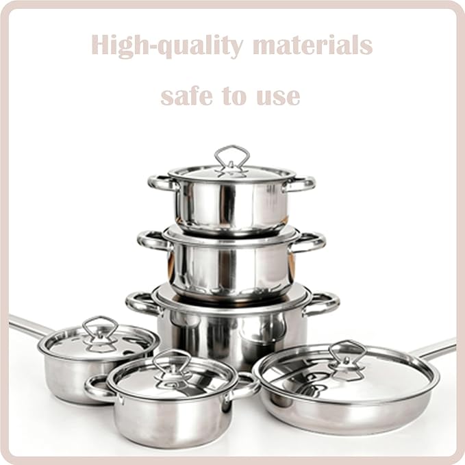 Stainless Steel Cookware SetCooking Set15-Piece Set Includes Stainless Steel Lids A Turner spatulaLadle and Cooking SpoonSuitable for kitchen Use