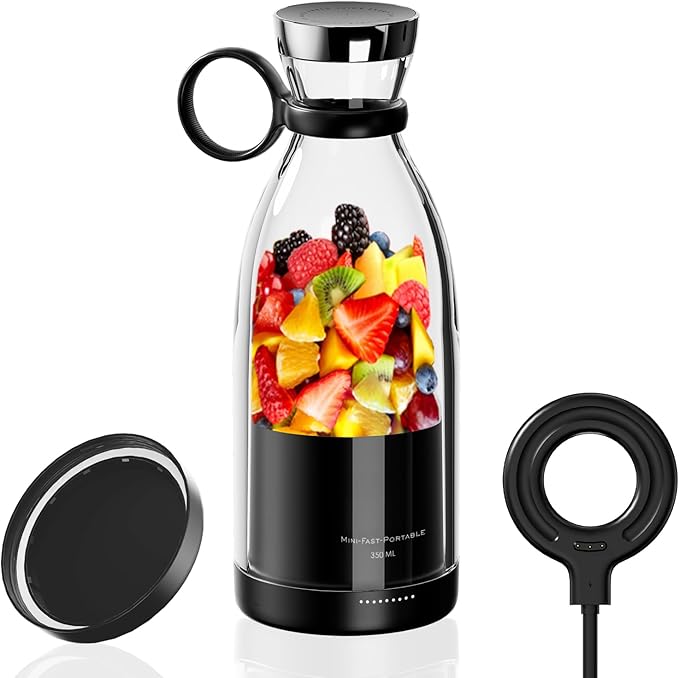 OTPEIR Portable Blender for Shakes and Smoothies with 11.83 Oz Travel Cup and LidDurable Stainless Steel Blades for Juice Blending Performance Black