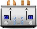 Stainless Steel Toaster CUSIMAX 4 Slice Toaster with Smart LED Display Exart Wide Slots 6 Shade Settings 1650 Watts Bagel and Defrost Fuction Cancel Button Removable Crumb Trays