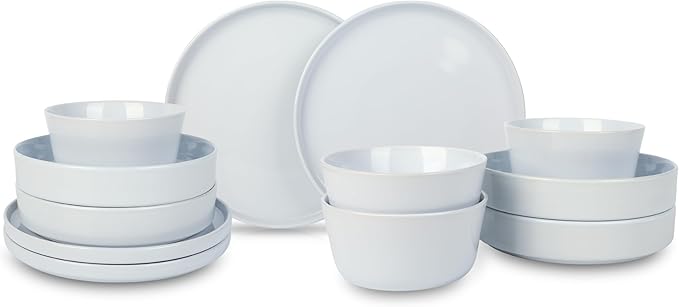 Stone Lain Celina Stoneware 12-Piece Dinnerware Set Dinner and Pasta Bowls White