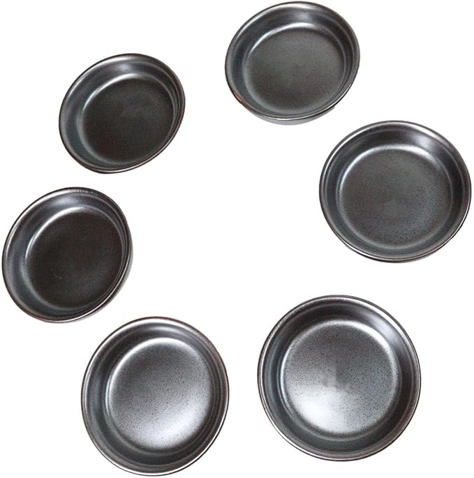Ebros Gift Iron Black Clay Underglaze Technique Tetsu Kesho Porcelain Collection Dinnerware Serveware Kitchen Set Asian Japanese Restaurant Supply (Pack Of 6 Round Condiment Sauce Dishes 1.5oz)