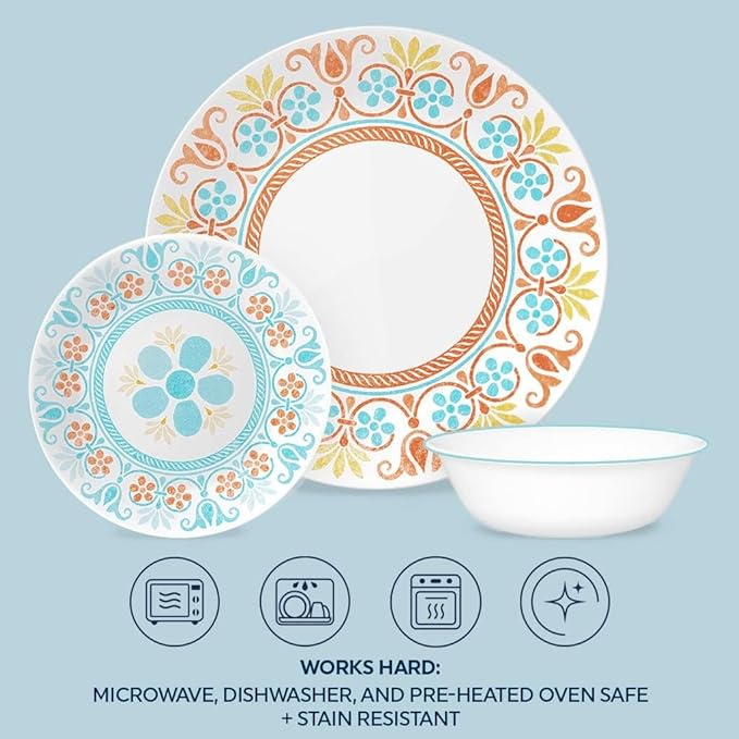 Corelle Terracotta Dreams Dinnerware Set for 6 18 Pieces Dinner Plates Appetizer Plates and 18 Oz Bowls Dishwasher Microwave and Freezer Safe Proudly Made in the USA
