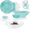 Alarcia Glass Dinnerware Set of 44 for 6 pers Dessert Plate Dinner Plate Deep Plate Salad Bowls Decanter with Glass Mug and Saucer