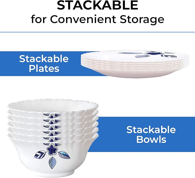 Borosil Gourmet Dinnerware Set For 6 35 Pieces White Dinner Plates and Bowls Sets Chip Resistant Tempered Opal Glass Stain Resistant Dishwasher &amp Microwave Safe Dinner Set For Gifting Serves