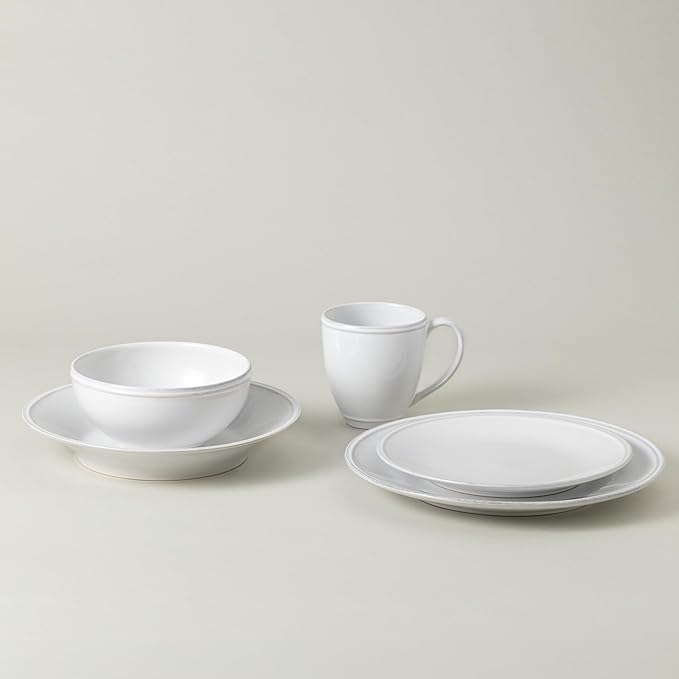 Costa Nova Ceramic Stoneware 5-Piece Place Setting Service for 1 - Friso Collection White | Microwave &amp Dishwasher Safe Dinnerware Set | Food Safe Glazing | Restaurant Quality Tableware