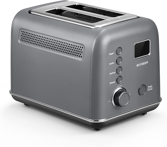 BUYDEEM DT730 Motorized Toaster 2-Slice Smart Digital Leverless Toaster with LCD Countdown Timer 9-Shade Settings for Toast Bagels Waffles Muffins