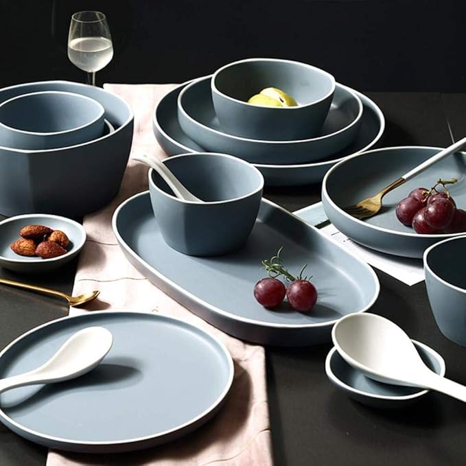 Modern Matte Glaze Porcelain Dinnerware Sets Ceramic Dinner Plates Dessert Plates Cereals Bowls for Daily Life Family Party and Restaurant Service for 8Cereal Bowl 5pcs