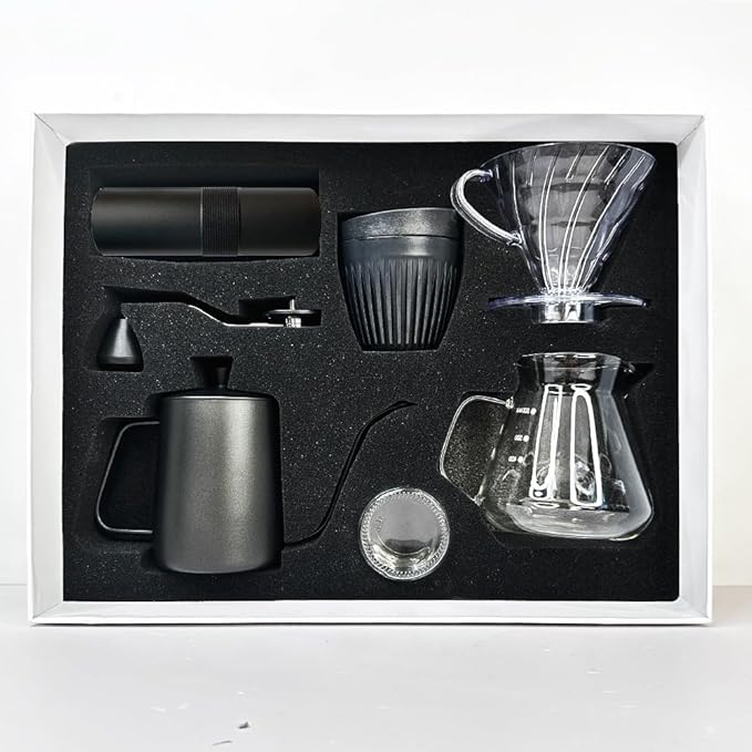 DS&ampDV Coffee Maker SetInclConical Filter Cup Server Pour Over Kettle Cup Manual GrinderHand Brewing for Camping and Traveling Personal Bar (6 in 1 Coffee Makers)