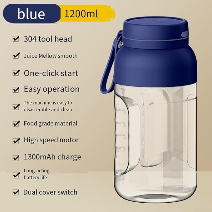 Dual Cover Design in a 1200ml Portable Juicer Cup with Enhanced Safety Features for User Protection /896(White)