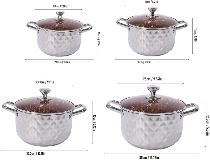 CHICIRIS Cooking Pots Stainless Steel Cookware Set 4 Piece Nonstick Pots and Pans Set with Double Non Slip Handles for Induction Electric and Gas Cooktops Dishwasher Safe