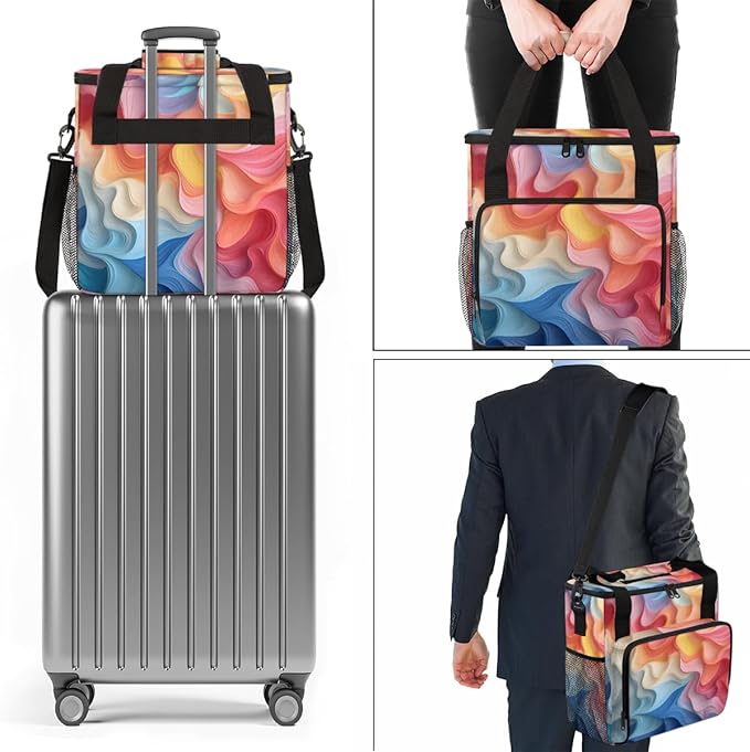 Tie Dyeing Coffee Maker Carrying Bag Rainbow Portable Travel Storage Tote Bag Compatible with K-Mini or K-Mini Plus Single Serve Coffee Brewer Carrying Case with Multiple Pockets &amp Shoulder Stra