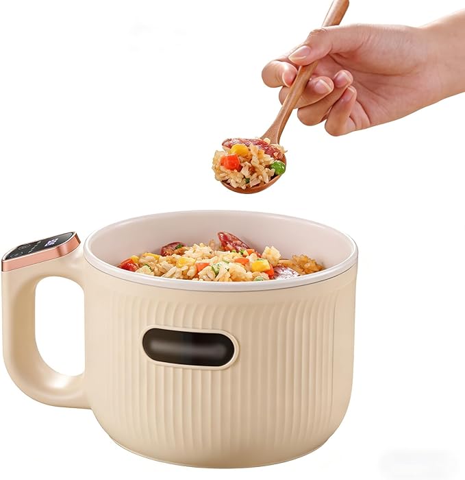 Portable Mini Electric Rice Cooker - Multi-Functional Non-Stick Ceramic Rice Cooker for 1-2 People Ideal for Soups Stews Grains &amp Oatmeal ﻿