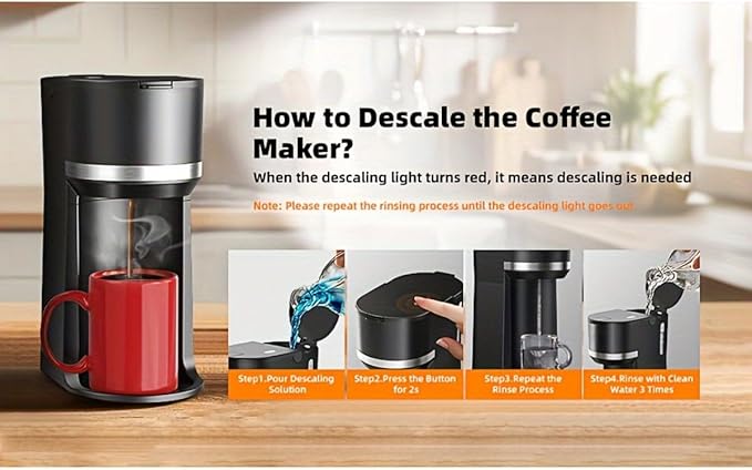 Portable Coffee Maker Single Serve with Grinder - 120s Brew Ceramic Burr 4 Cup Sizes(6-12oz) BPA-Free Window Auto Descaling Alert Compact for Travel (7.85x4.33x9.45in)