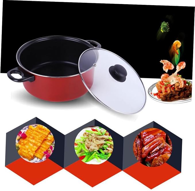BESPORTBLE 3pcs Non-stick Frying Pan Soup Pot Milk Pan Set Kitchen Cookware for Home Cooking Daily Use Red Multifunctional Cooking Tool
