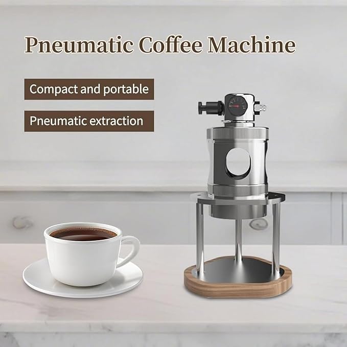 Portable Pneumatic Espresso Maker Manual Air Pressure Coffee Maker Stainless Steel 16Bar Fast Extraction Compact Design with Pressure Gauge for Home Camping