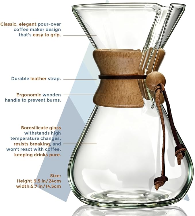AGOGO Pour Over Coffee Maker Glass - 10 Cup Barista Kit with 304 Stainless Filter for Home Office Camping Cafes - Easy Clean Coffee Dripper Set (Soft Towel&ampBrush) (10 Cup/34oz)