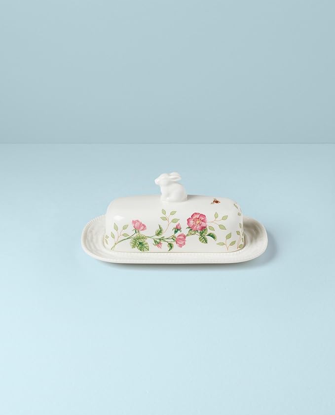 Lenox 893455 Butterfly Meadow Bunny Covered Butter Dish Easter Serveware