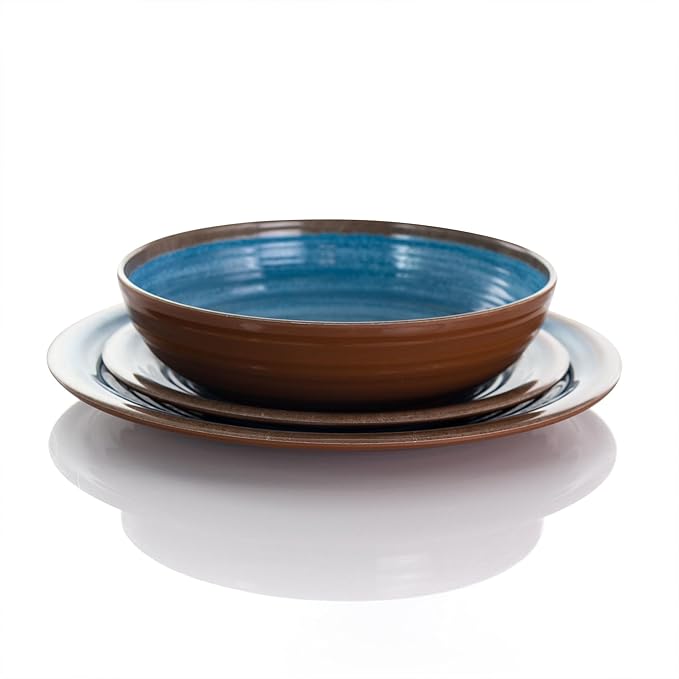 12 Piece Lightweight Melamine Dinnerware Set – Shatter-Resistant Dish Set for 4 with Plates and Bowls – Outdoor &amp Indoor Unbreakable Dinnerware (Blue)