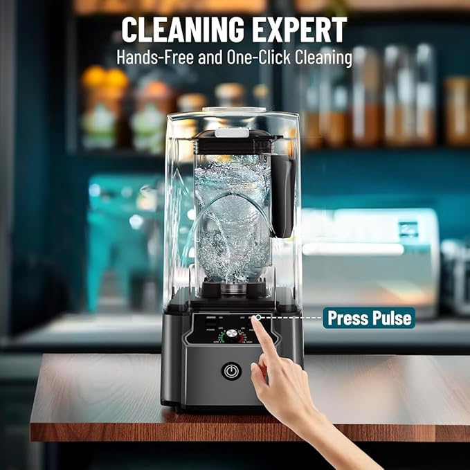 Professional Commercial Blender With Shield Quiet Sound Enclosure 2200W Industries Strong and Quiet Professional-Grade Power Self-CleaningGrey