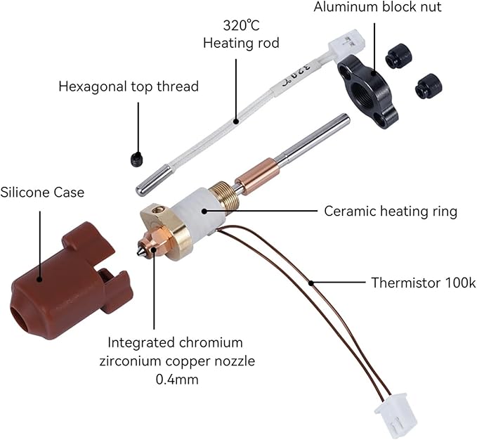 for Creality K1C Hotend Kit Upgrade High-Temp Resistant High-Speed Swap Ceramic Heating Block 3D Printer Nozzle Parts Accessory(1 PC Hotend Kit)