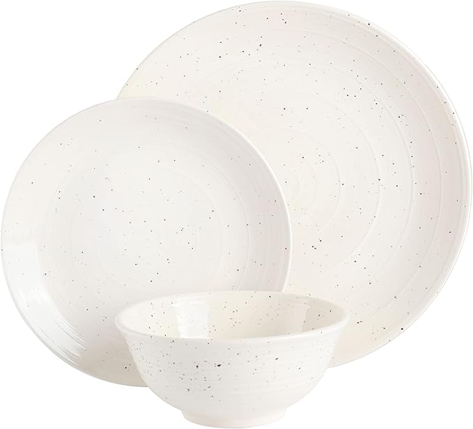 Gibson Elite Ramapo Solid Color Speckled Dinnerware Set - White Service for Four (12pcs)