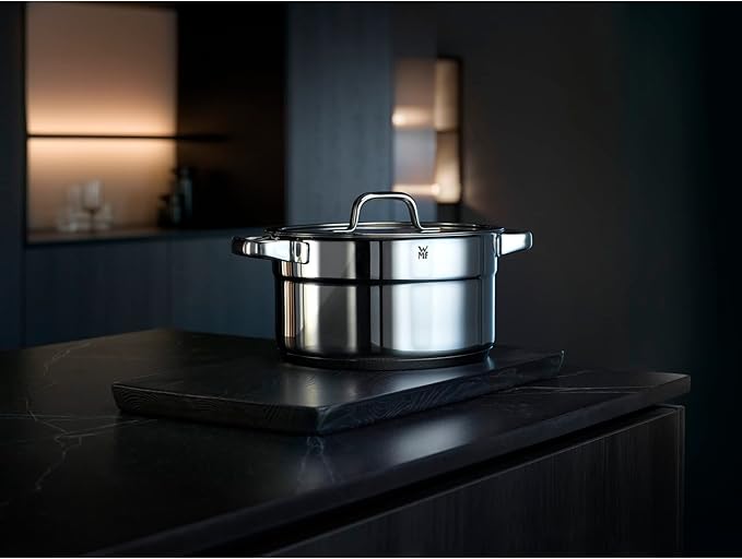 WMF Compact Cuisine 5-Piece Induction Saucepan Set with Glass Lid Polished Cromargan Stainless Steel Induction Pots Set Uncoated Inner Scale