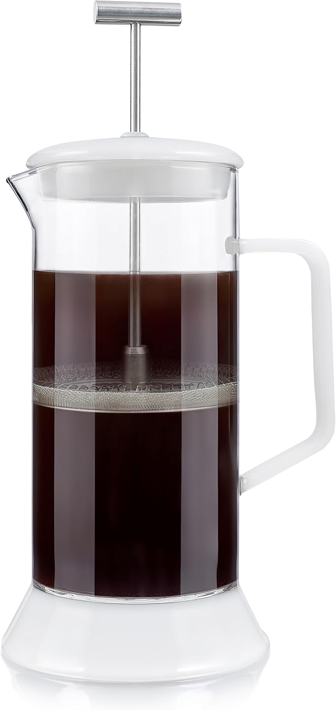 Teabloom Toulouse Borosilicate Glass Tea Press and Coffee Maker with No Plastic 24-Ounce (700 mL) - Frost White
