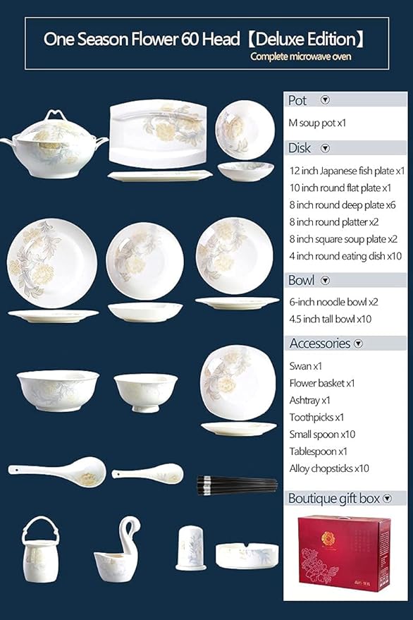 Dinnerware Sets - Luxury Gift Dishes Service Set 355660PCS Ceramic Dinnerware Set Bone China Tableware Dishes Plates Ceramic Combination Dinner Service Set Porcela56 Pieces