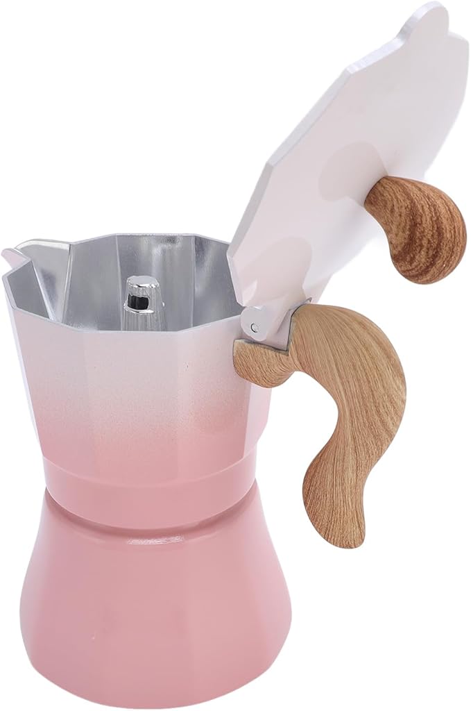 JTLB Italian Coffee Maker 150ml Single Valve Coffee Pot with Coffee Distributor Spoon Paper Filter 3 Cups (Gradient Pink)
