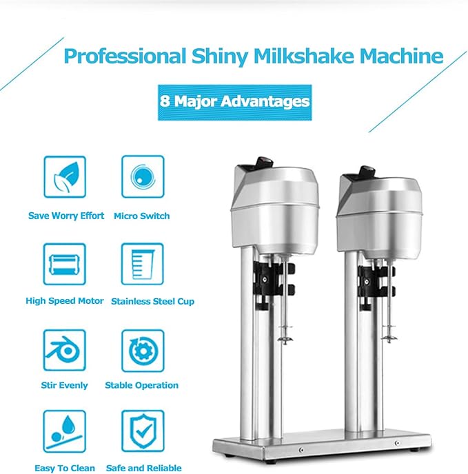 Commercial Milkshake Maker with 2 X 1000 Ml Cups 600W Motor Electric Mixed Drink Maker Micro Sensor Switch Max 16000R/Min Double Heads Drink Mixer Blender