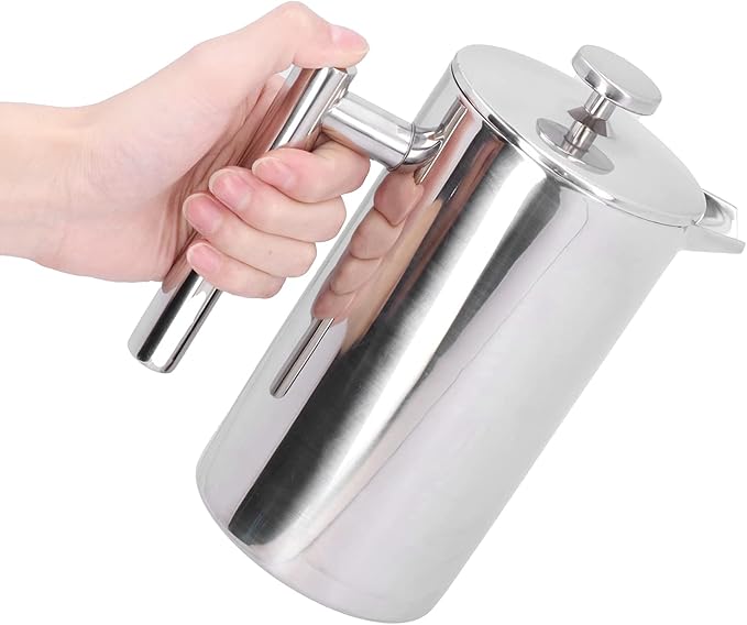 Pwshymi 1000ml Stainless Steel Coffee Press Pot Double Layer Insulated Hand Brewing Coffee Maker with Fine Filter Screen Anti Scalding Handle for Home Hotel