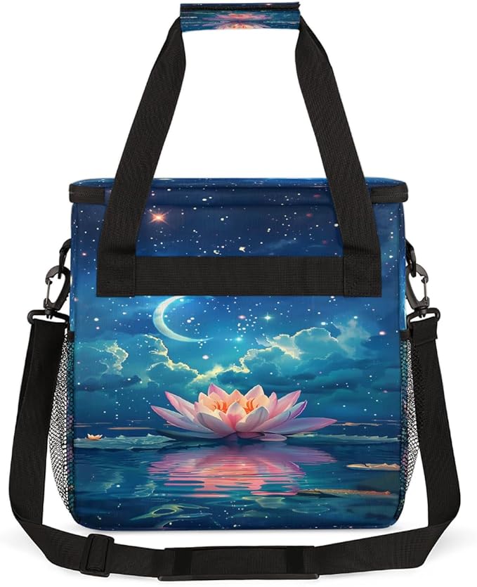 Moon Flower Stars Coffee Maker Carring Bag Travel Carrying Storage Tote Bag Compatible with Keurig K-Mini or K-Mini Plus Portable Single Serve Coffee Brewer Case with Pockets for K-cup Pods