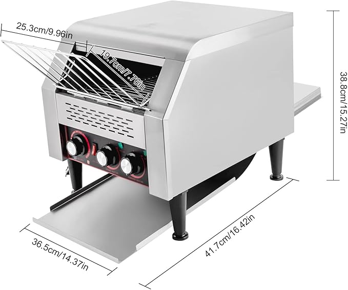 2200w Stainless Steel Conveyor Toaster 300 Slices/Hour Commercial Heavy Duty Conveyor T-oaster With Upper and Lower Three-Ring Heating Tubes 7 Levels Adjustable Restaurant Toaster Double Chutes