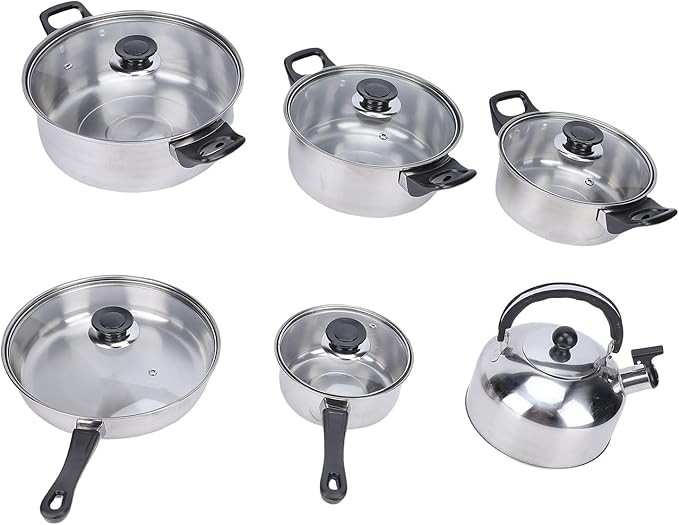 Pssopp Pots And Pans Set Heat Proof Handle Pots Pans Set for Kitchen Home Various Cooking Methods Stainless Steel Cookware Stainless Steel Cookware