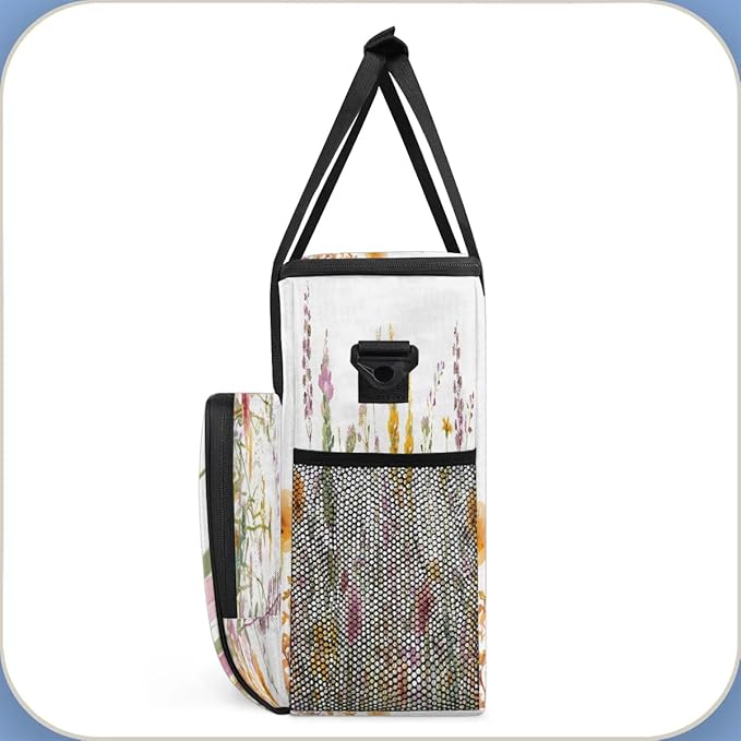 Flowers Watercolor Summer Coffee Maker Carring Bag Travel Carrying Storage Tote Bag Compatible Portable Single Serve Coffee Brewer Case with Pockets for K-cup Pods